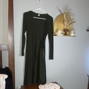 Old Navy Long Sleeve Olive Wrap Midi Dress